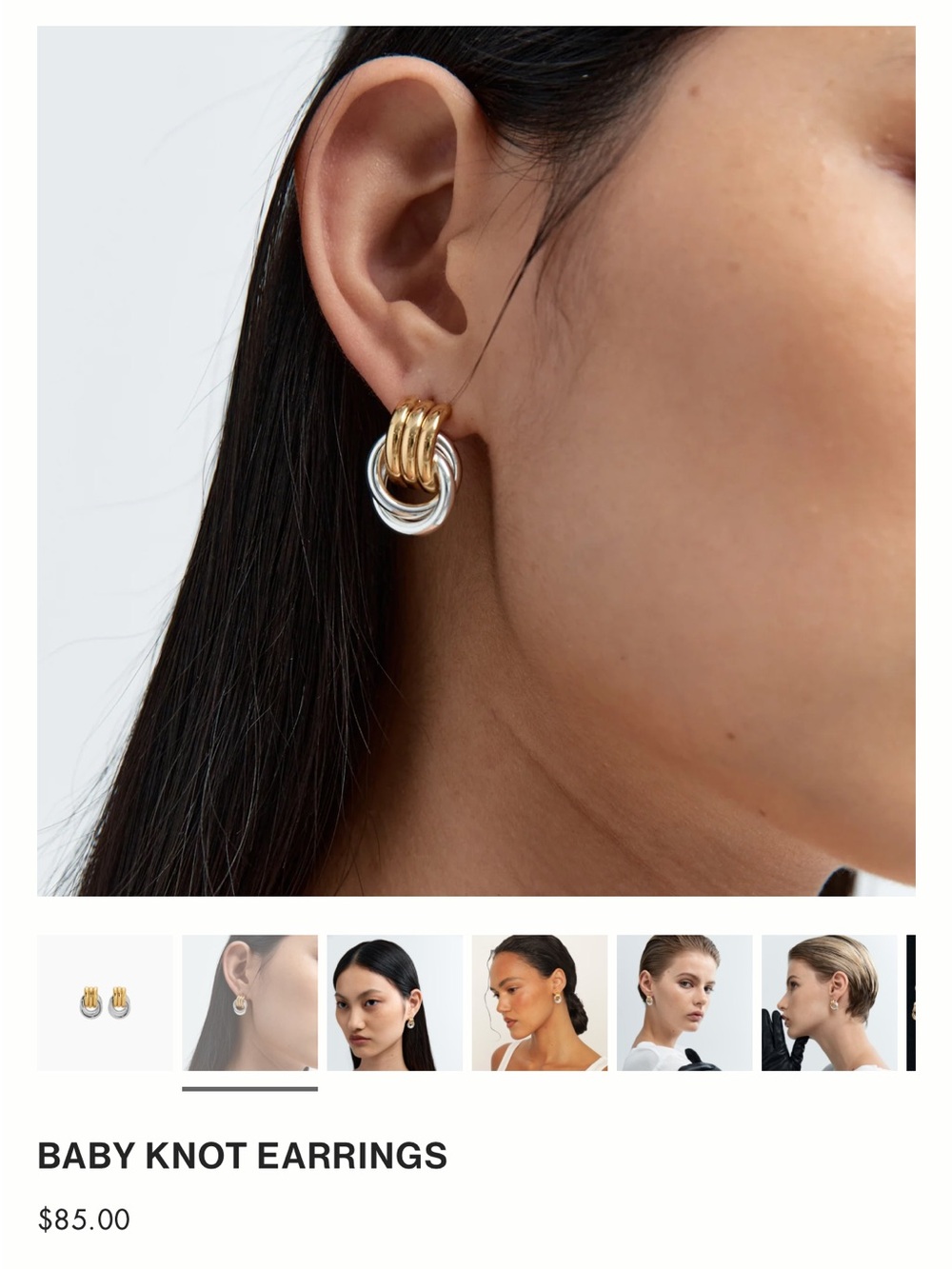 Two-Tone Baby Knot Earrings — Gold & Silver